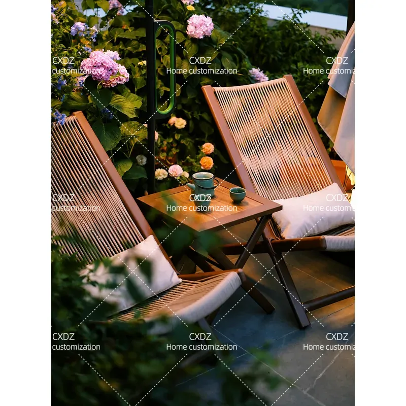 Outdoor Furniture Recliner Set - Poltrona reclinabile in rattan con piccolo
