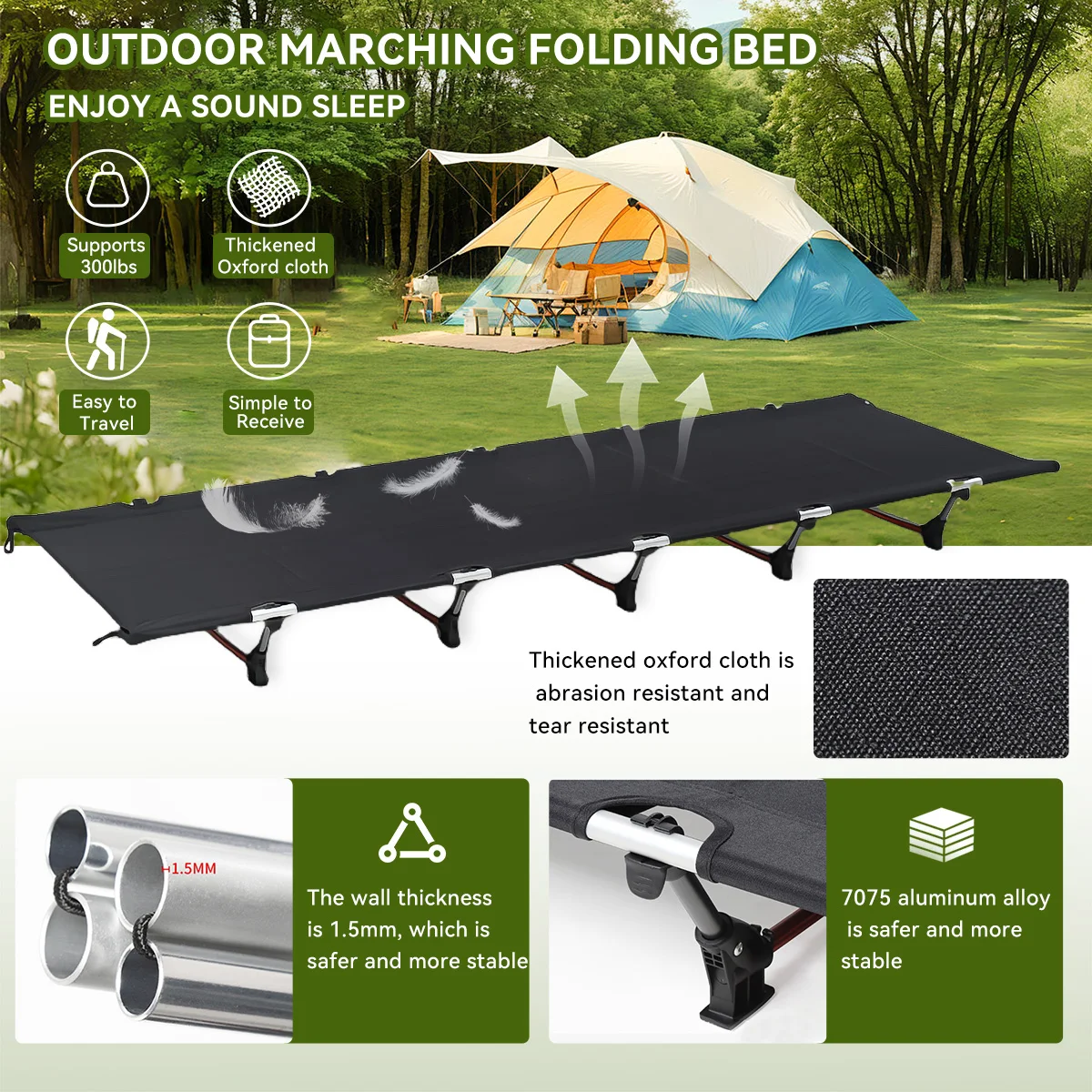 Camping Cot Foldable - Lettino da campeggio con telaio in