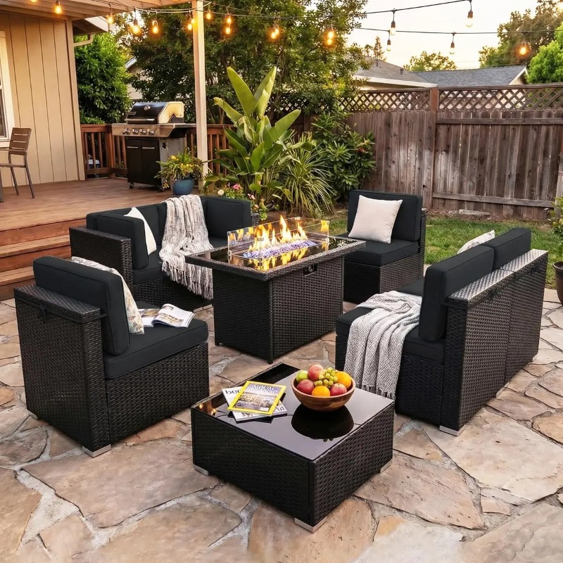 Set Divano Sezionale in Vimini - Outdoor Furniture With Fire Pit recensione e prezzo