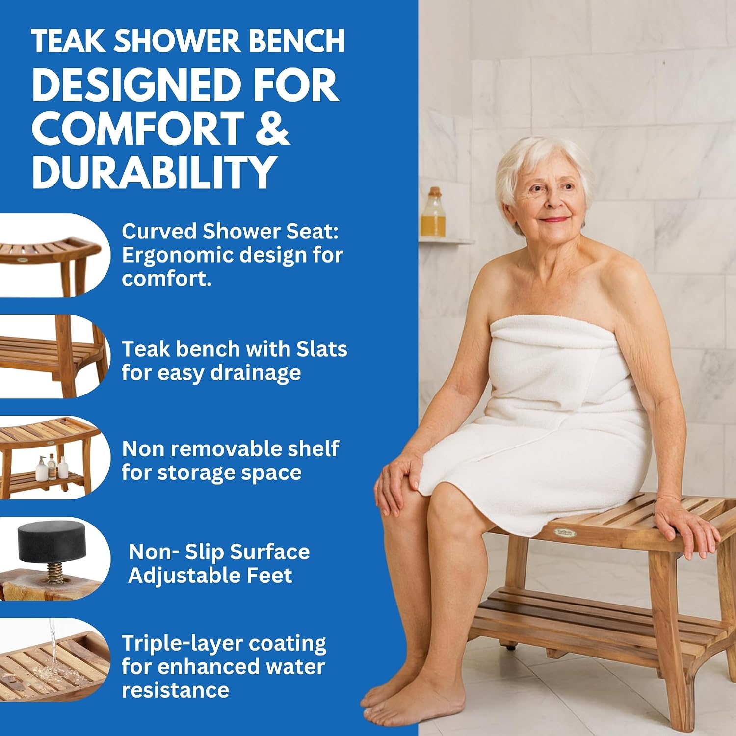 Panca doccia in teak con ripia - Outdoor Furniture For Pool recensione e prezzo