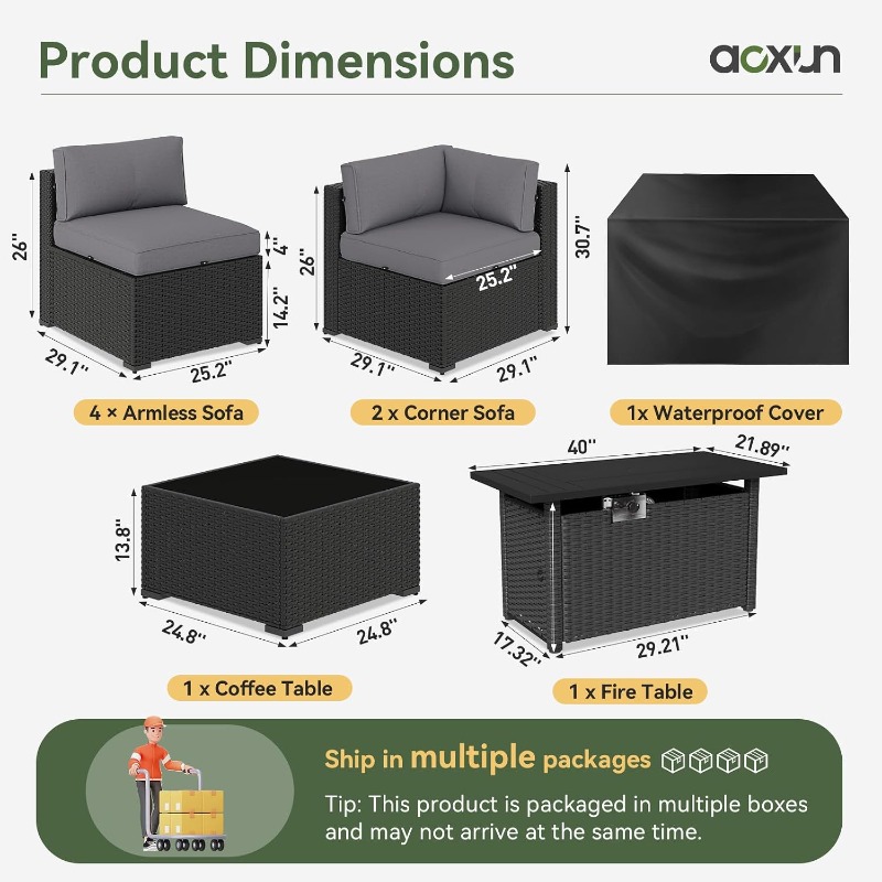 Set di Mobili da Patio Aoxun 8 - Outdoor Furniture With Fire Pit recensione e prezzo